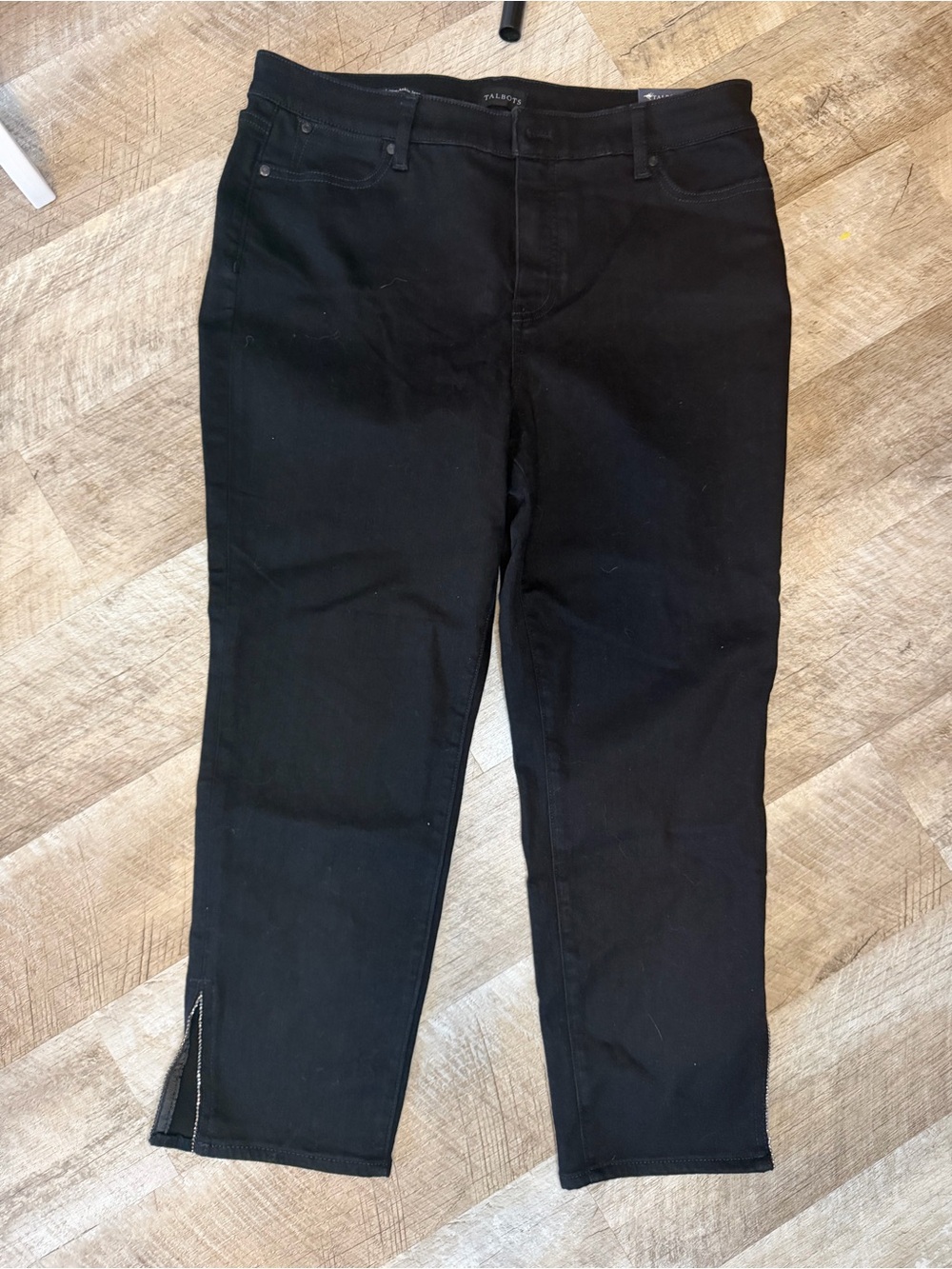 Black Stretch Ankle Jeans w Clear Stone Sparkle Slit Cuff